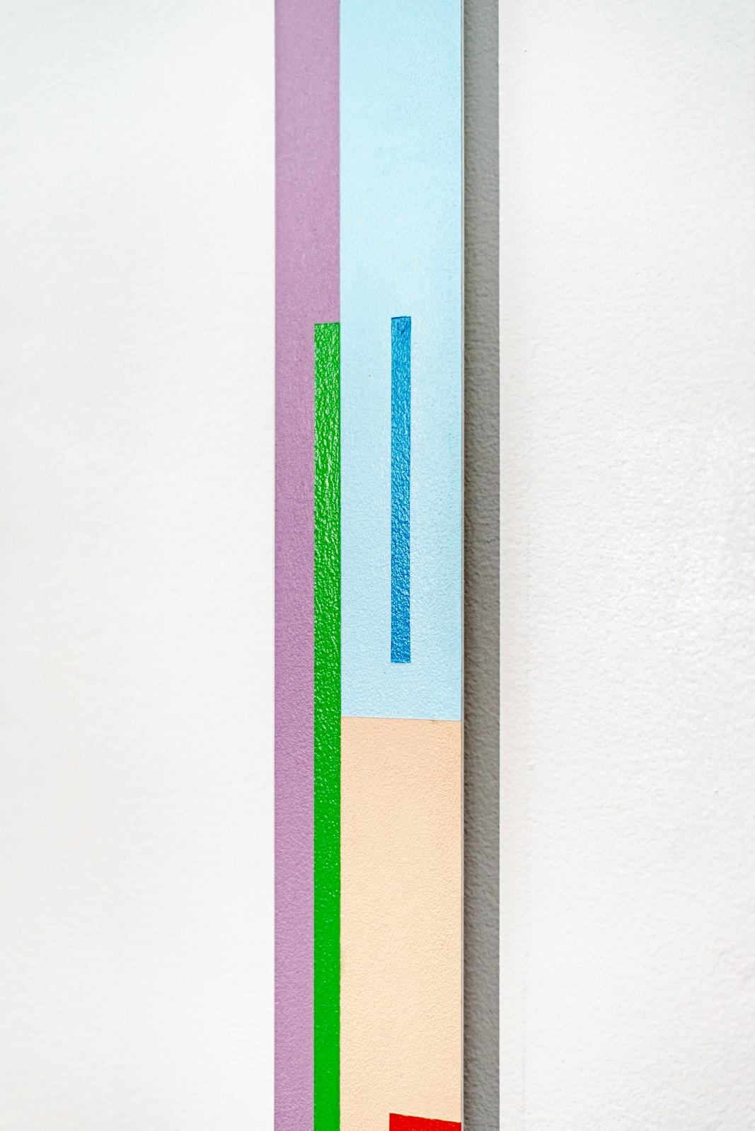 TTH 10.2 - tall, narrow, playful geometric shapes, abstract acrylic on aluminum - Painting by Burton Kramer