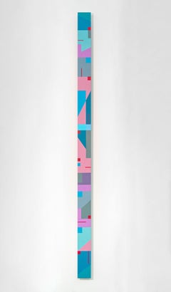 TTH 11 - tall, narrow, playful geometric shapes, abstract acrylic on aluminum