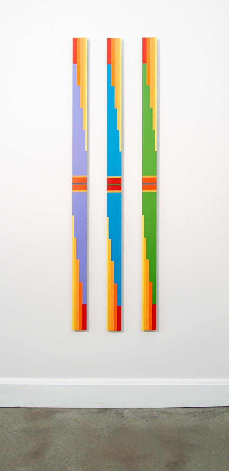 TTH 6.2 Trio - tall, narrow, playful, geometric abstract, acrylic on aluminum - Painting by Burton Kramer