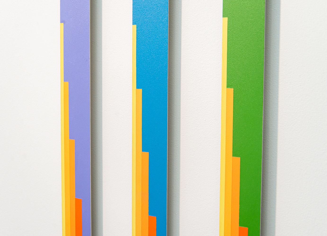 TTH 6.2 Trio - tall, narrow, playful, geometric abstract, acrylic on aluminum - Beige Abstract Painting by Burton Kramer