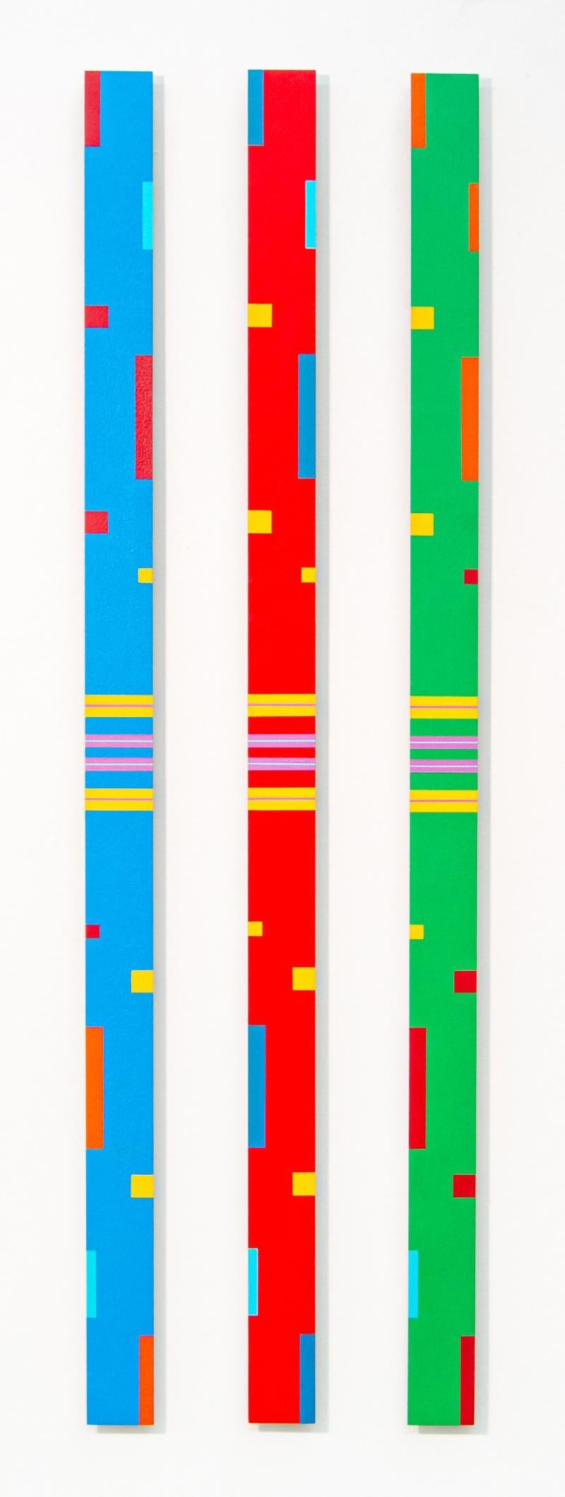 TTH 8A Jazz Trio - tall, narrow, playful, geometric abstract acrylic on aluminum - Sculpture by Burton Kramer