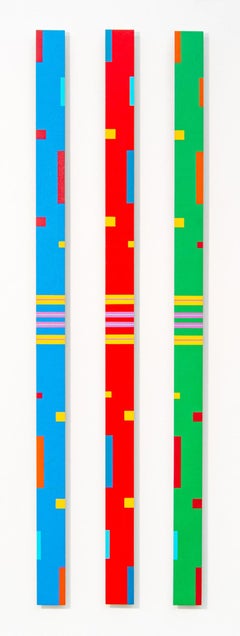 TTH 8A Jazz Trio - tall, narrow, playful, geometric abstract acrylic on aluminum