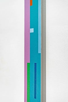 TTH 10.3 - tall, narrow, playful geometric shapes, abstract acrylic on aluminum