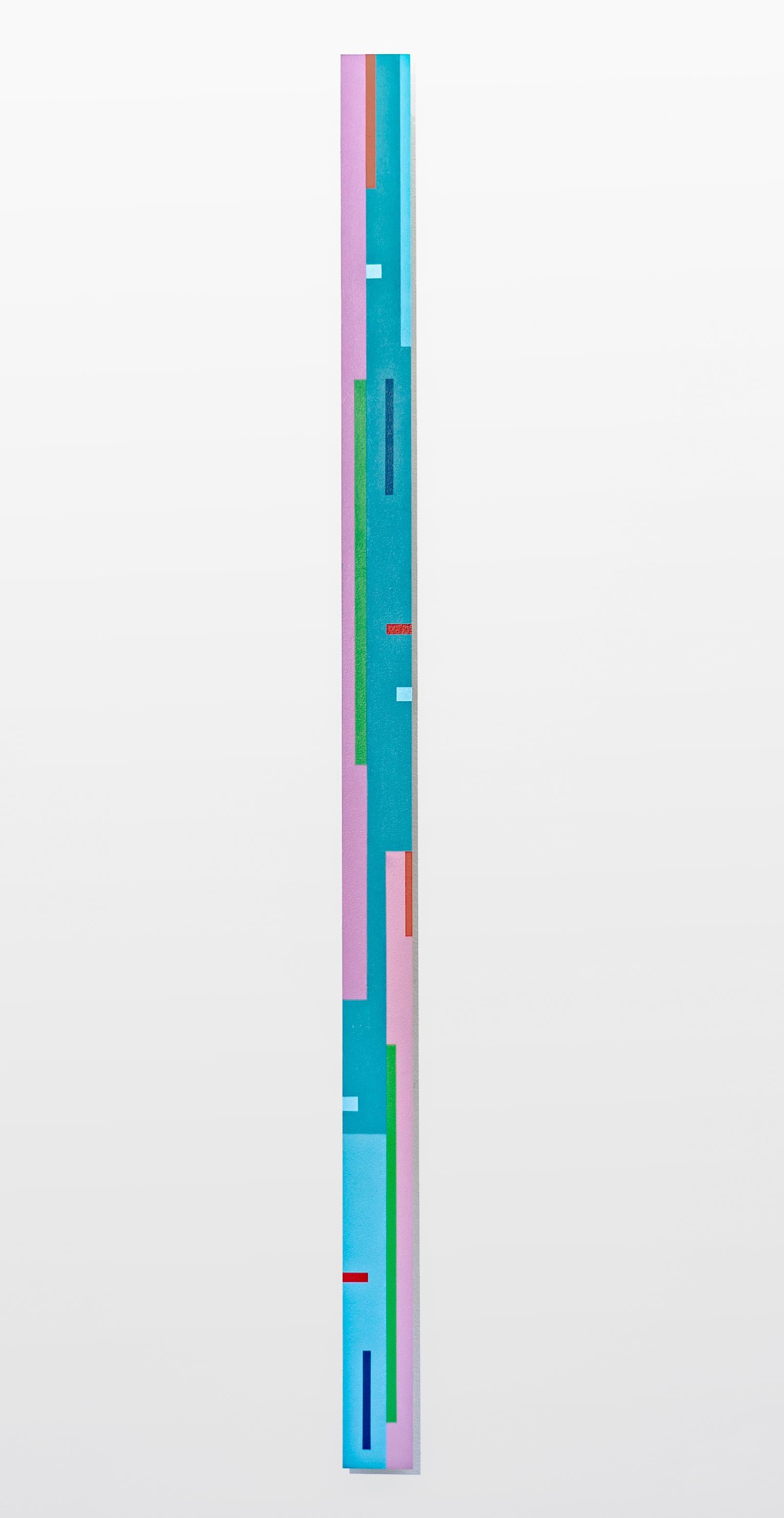 TTH 10.3 - tall, narrow, playful geometric shapes, abstract acrylic on aluminum