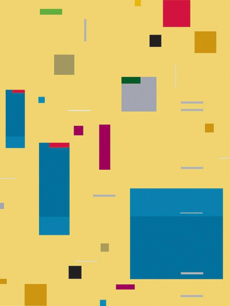 Vivace 13 - audace, colorata, astrazione geometrica, modernista, acrilico su pannello - Abstract Painting Arancia di Burton Kramer