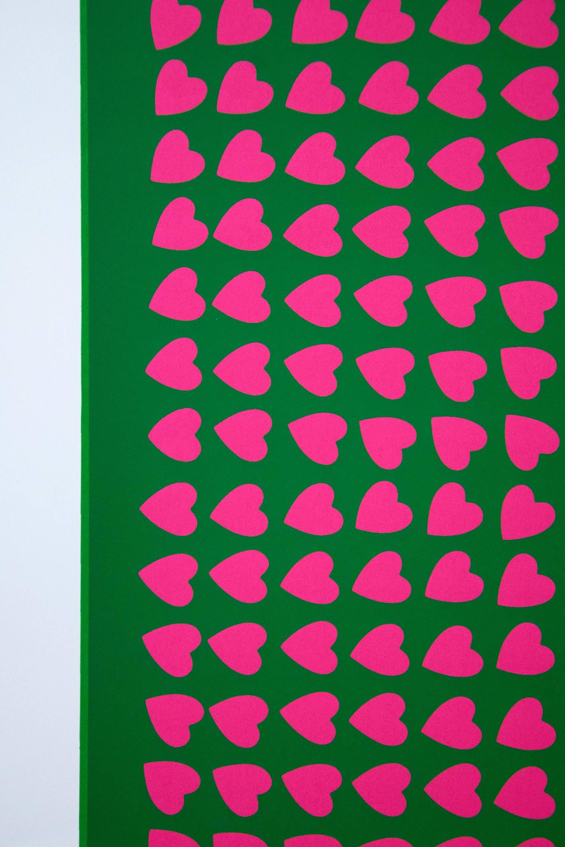Rosa Hearts #37/70, ungerahmt – verspielter, geometrischer, romantischer Siebdruck (Grün), Abstract Print, von Burton Kramer