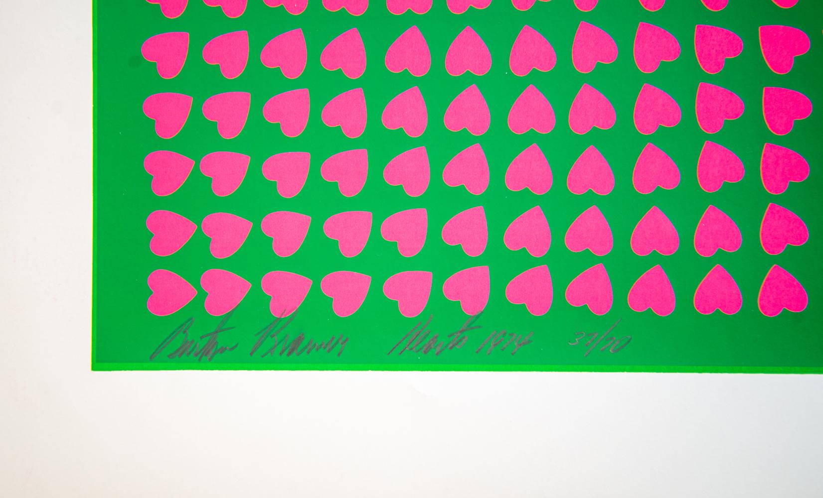 Rosa Hearts #37/70, ungerahmt – verspielter, geometrischer, romantischer Siebdruck 1