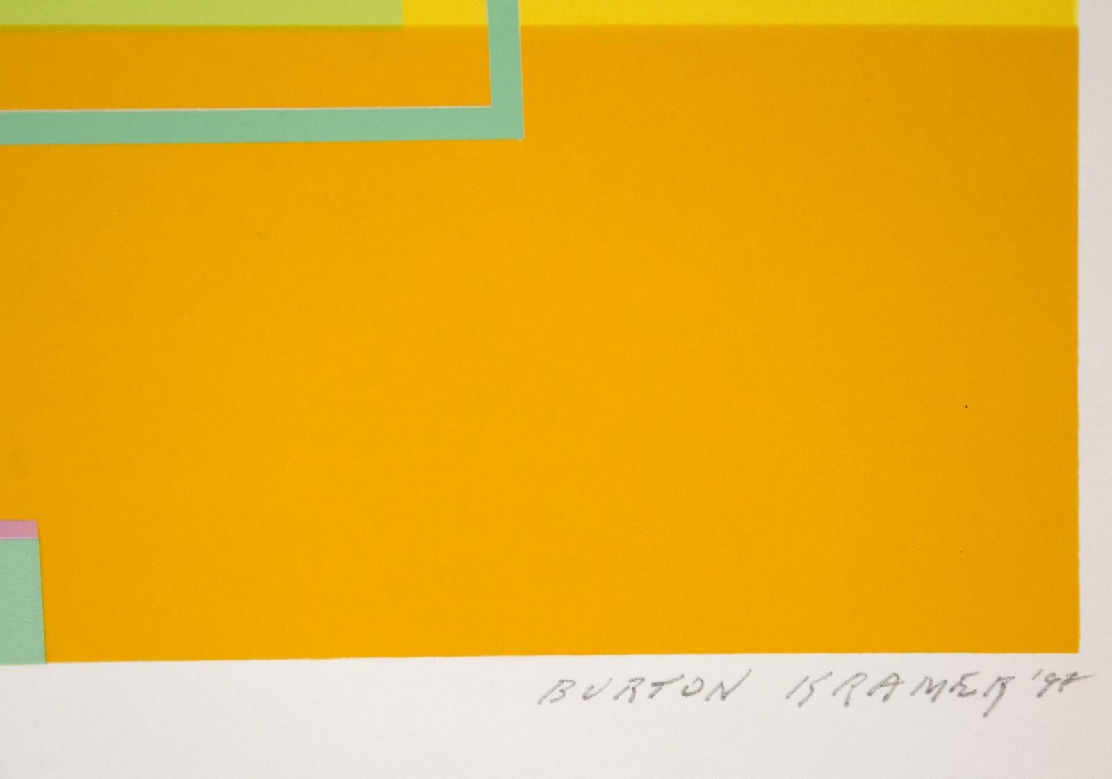 Summer Sun 42/50 - bright, geometric pattern, silkscreen and acrylic print - Abstract Print by Burton Kramer