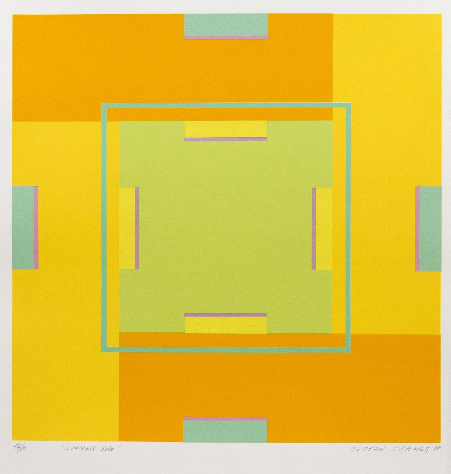 Burton Kramer Abstract Print - Summer Sun 42/50 - bright, geometric pattern, silkscreen and acrylic print