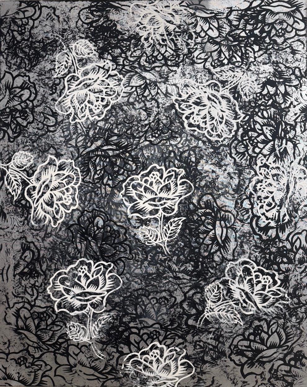 Abstract Painting Burton Morris - Clair de Roses