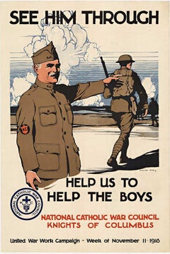 Antique See Him Through, Help US To Help The Boys original World War 1 poster