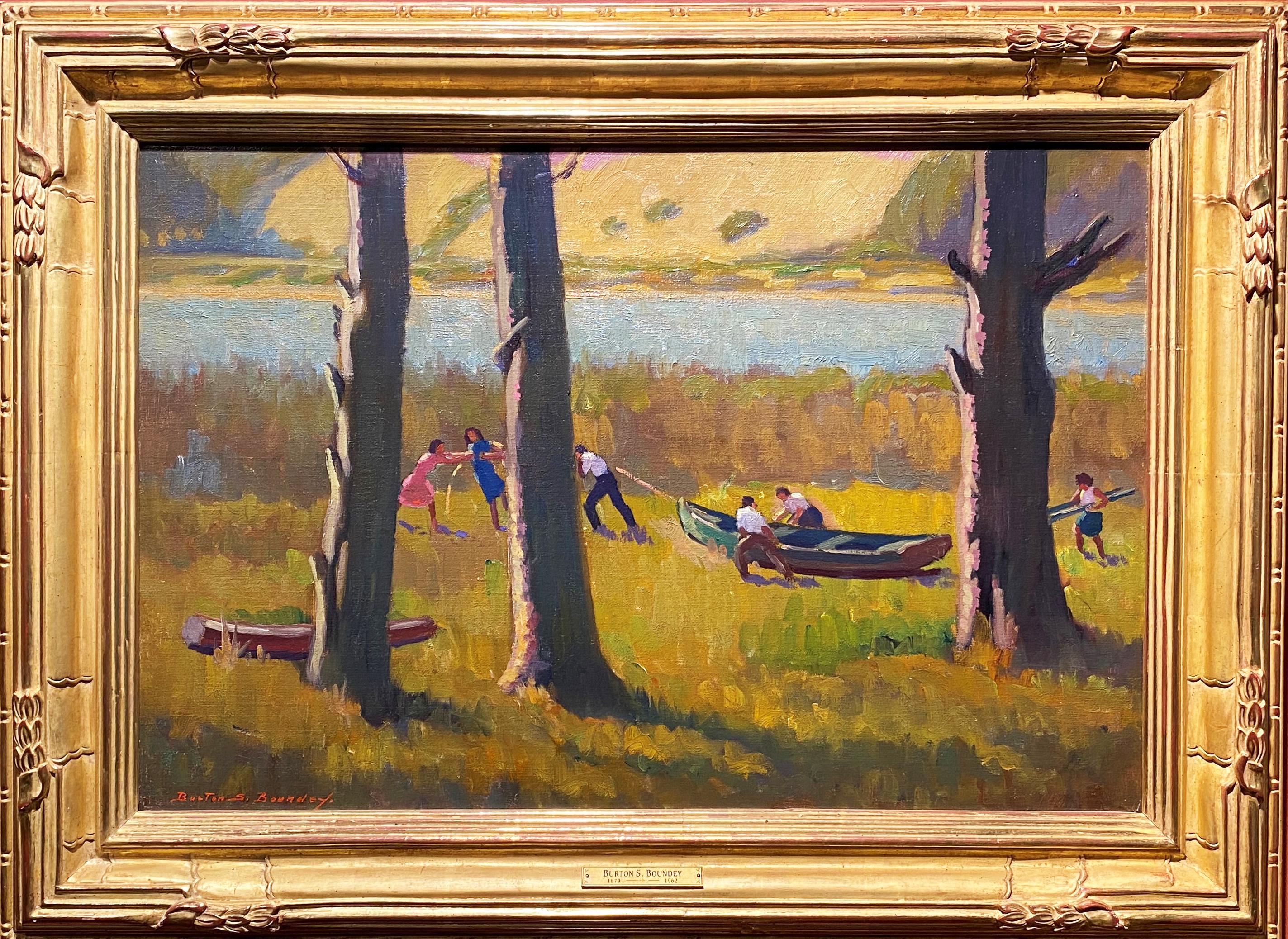 Burton S. Boundey Figurative Painting - Bringing Out The Boat