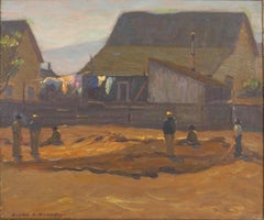 Early 20th Century Monterey's Cannery Row Signed Oil Painting "Mending the Nets"