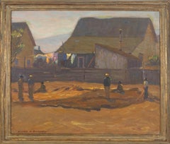 Early 20th Century Monterey's Cannery Row Signed Oil Painting "Mending the Nets"
