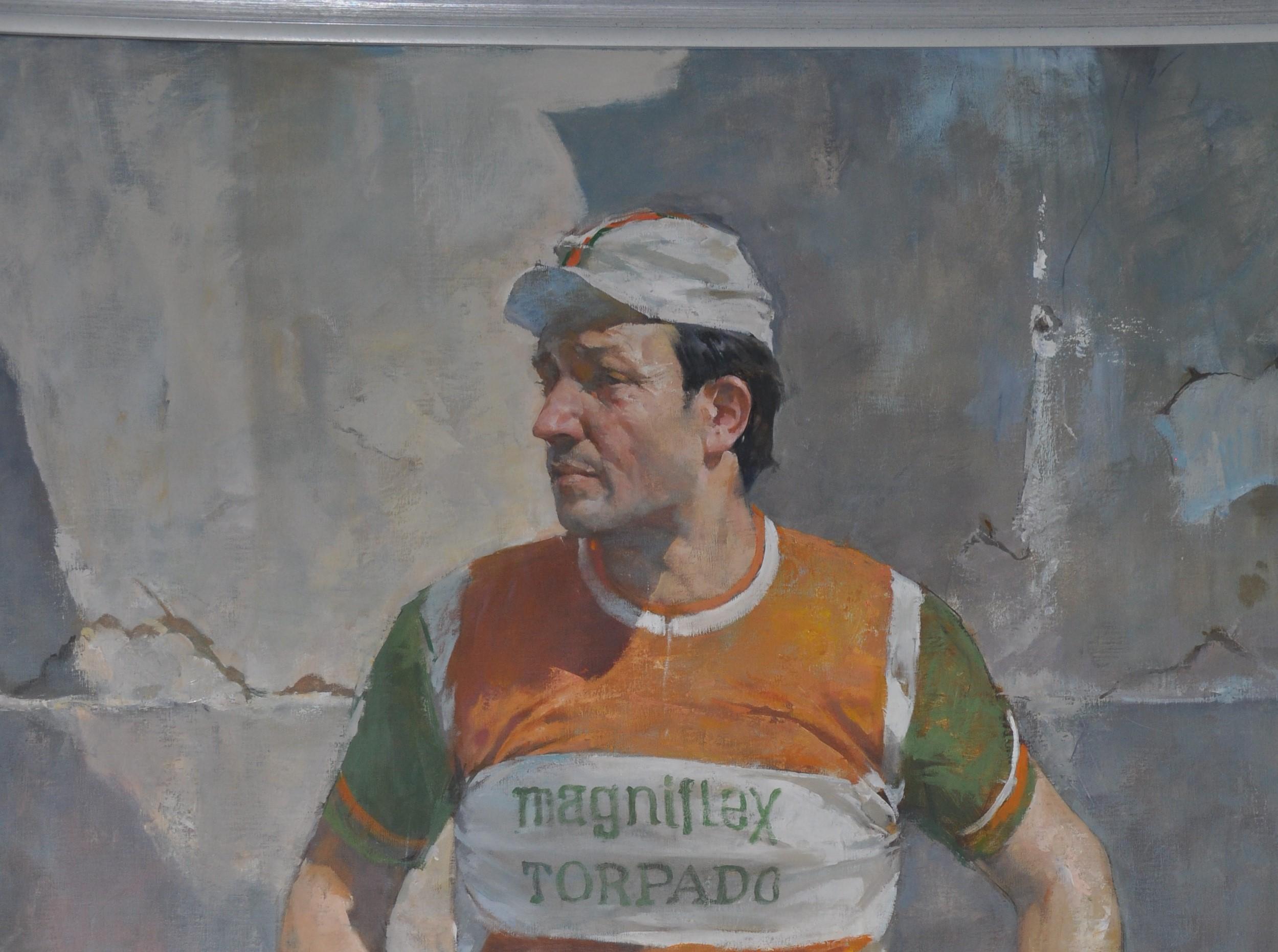 Bicycle Man - Gray Portrait Painting by Burton Silverman