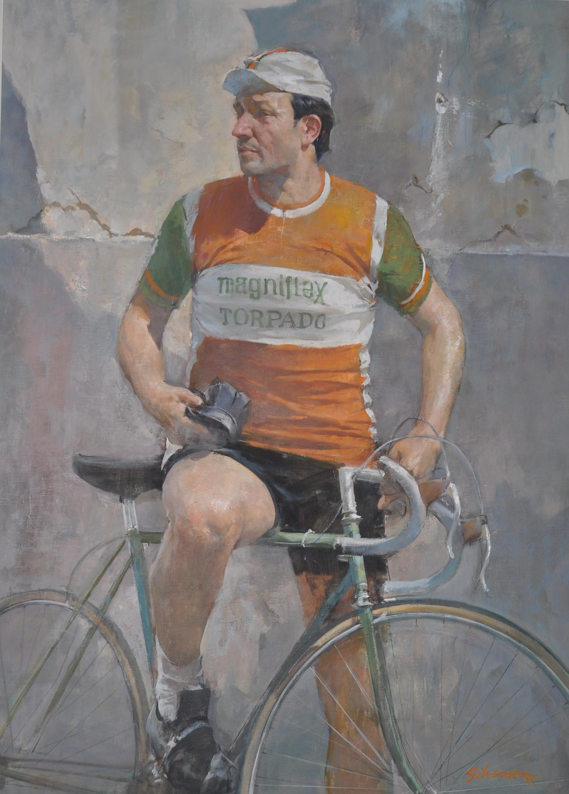 Burton Silverman Portrait Painting - Bicycle Man