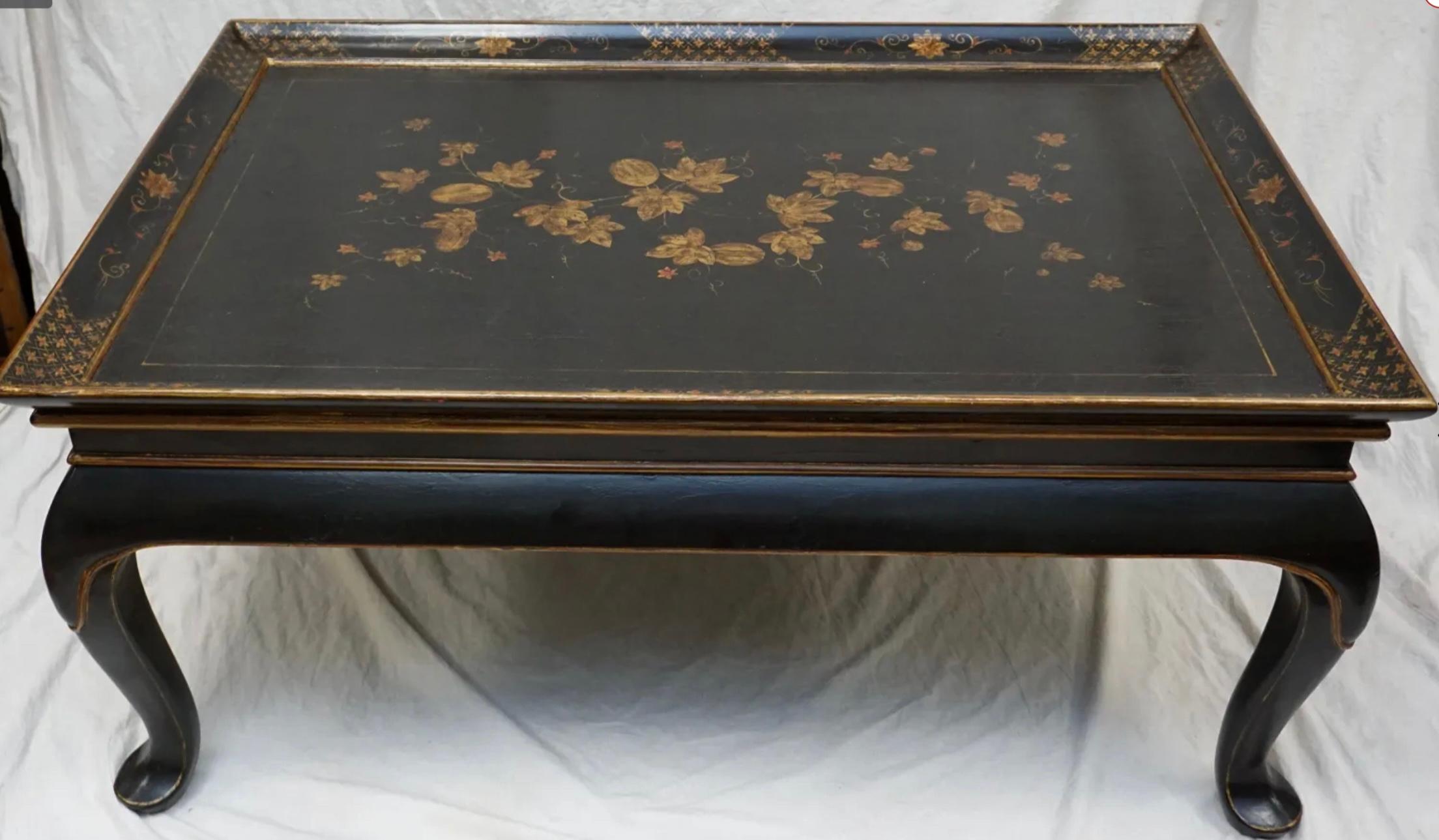 Américain Burton~Ching Table Cocktail Tables à café en Chinoisrie noir et or en vente