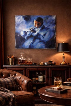 Trumpet-Original Oil on Unstretched Canvas, Signed by Artist