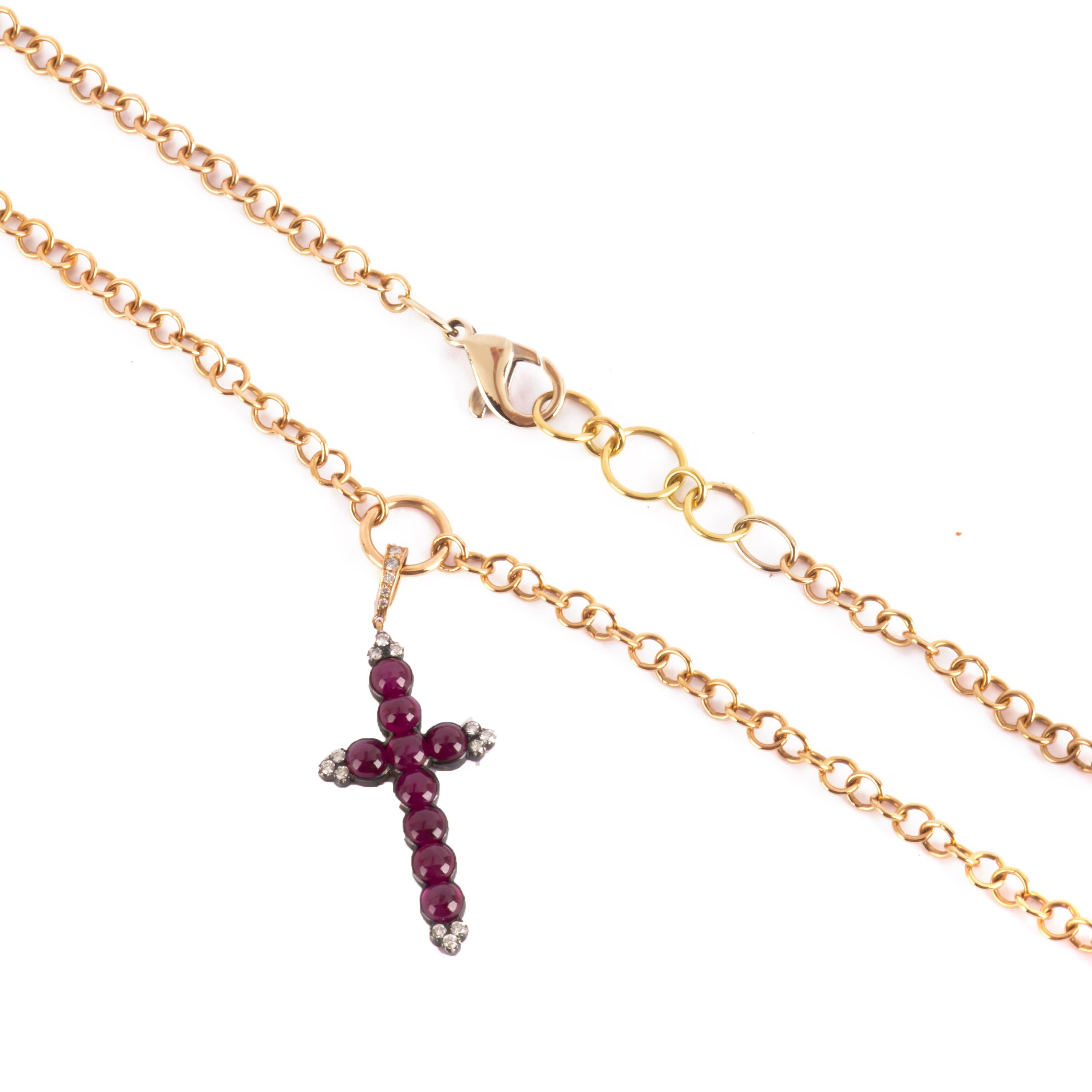 Cabochon ruby and diamond pendant necklace in red 18kt gold made by Busatti Milano.