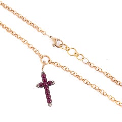 Busatti Cabochon Gold and Ruby Cross Necklace with Diamonds
