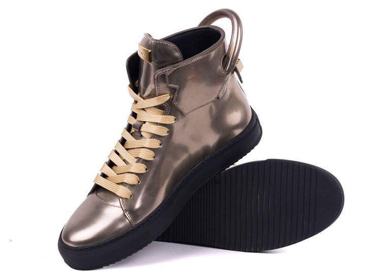 Buscemi Mens 125MM Gold Metallic Leather Lace Up Sneakers
