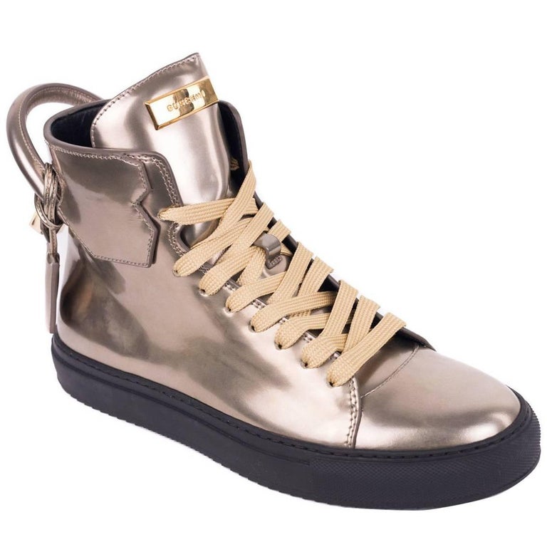 Buscemi Mens 125MM Gold Metallic Leather Lace Up Sneakers