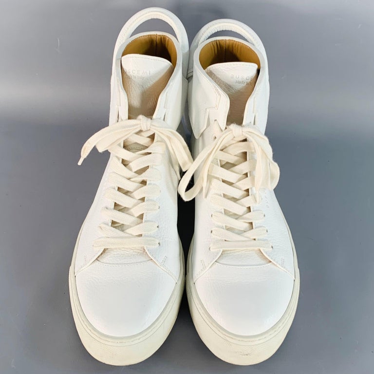 BUSCEMI Size 10 White Gold Tone Leather High Top Sneakers  display picture 2