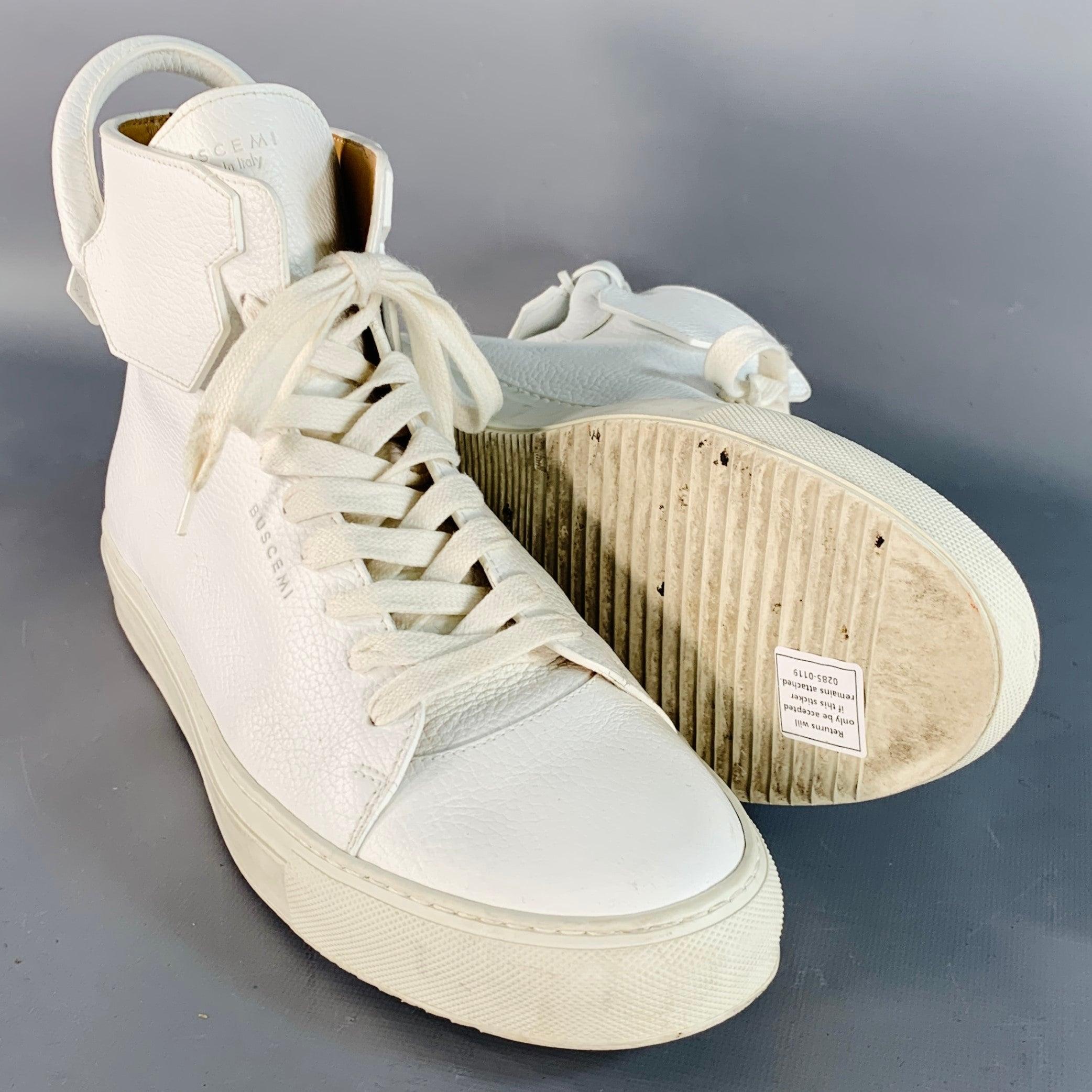 Men's BUSCEMI Size 10 White Gold Tone Leather High Top Sneakers For Sale