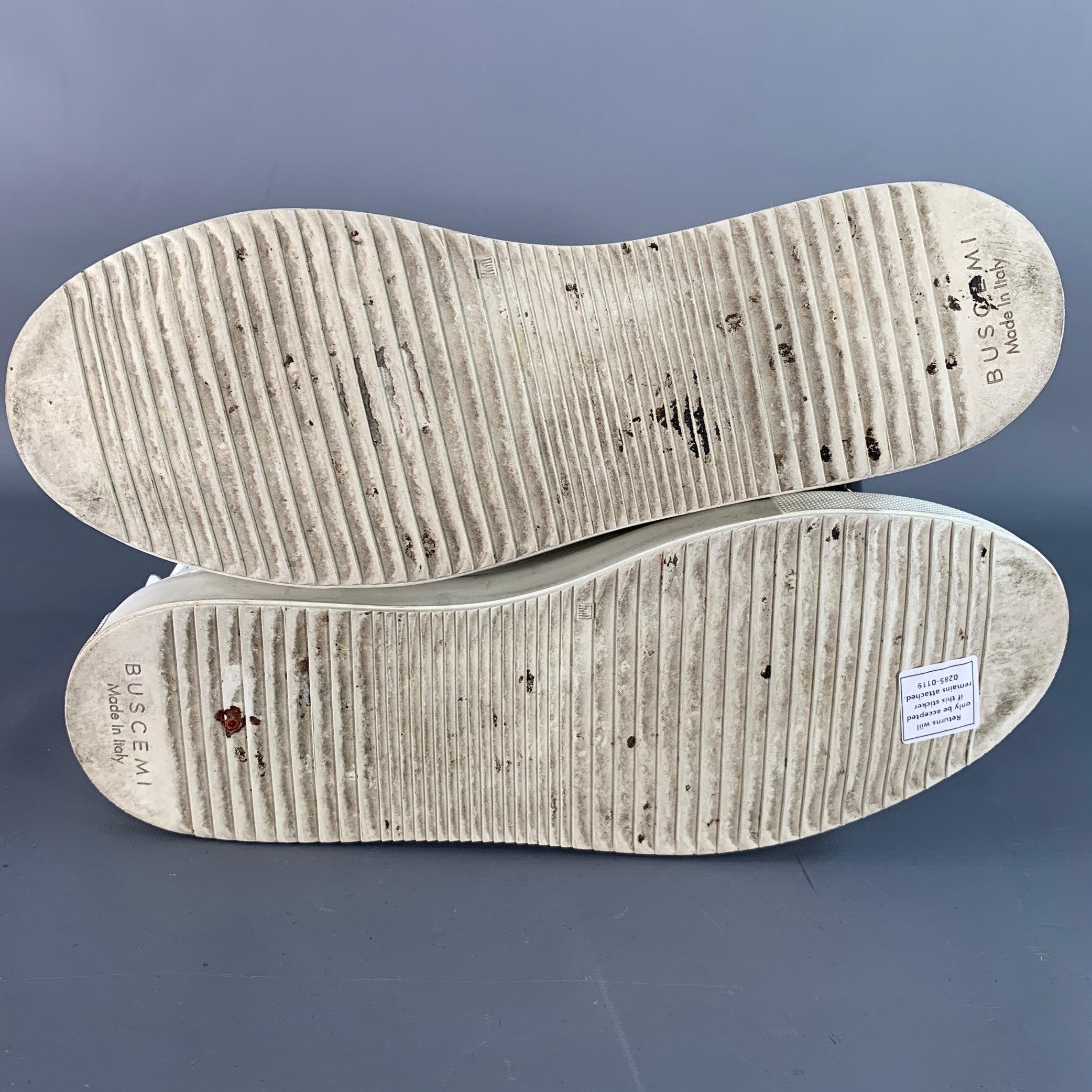 BUSCEMI Size 10 White Gold Tone Leather High Top Sneakers For Sale 1