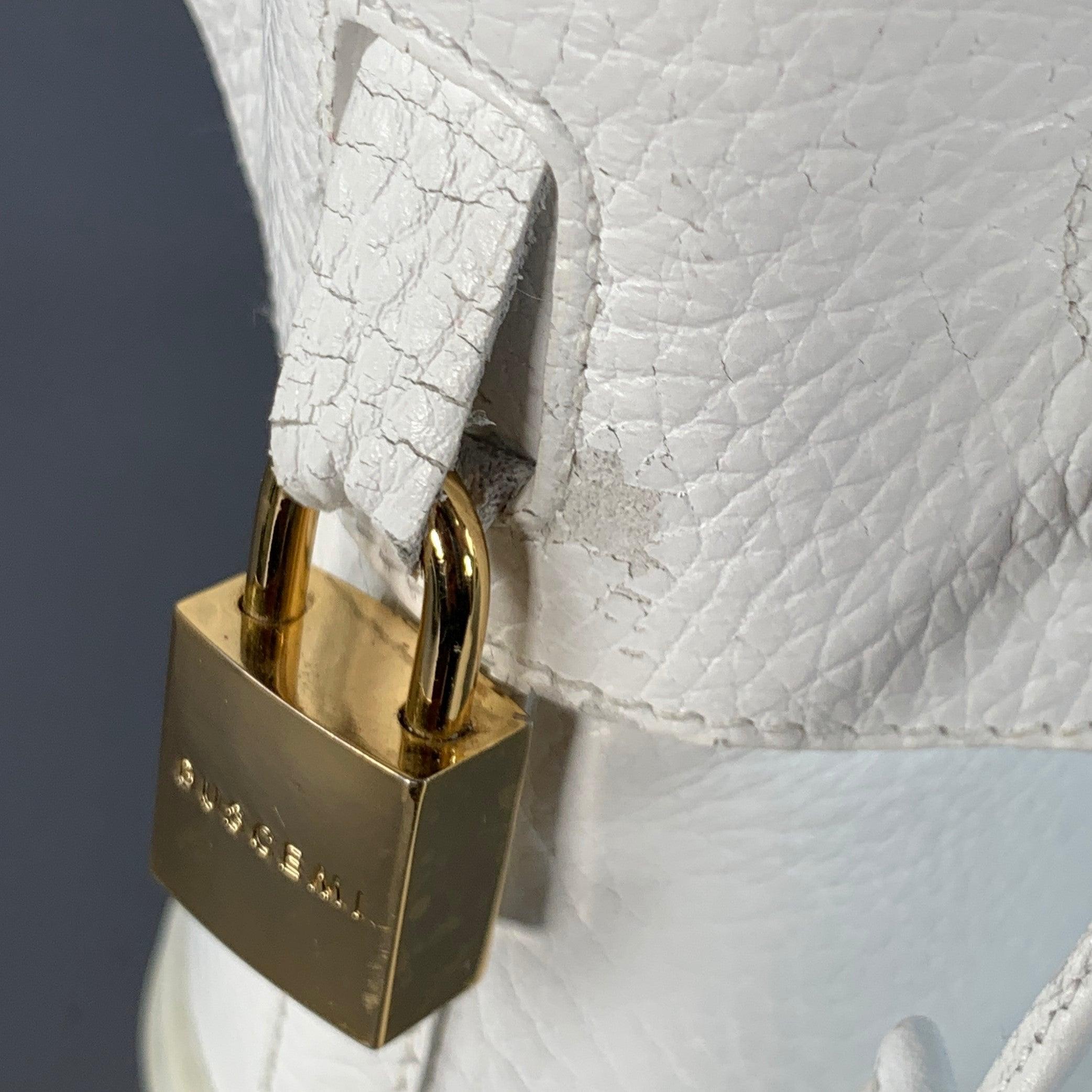 BUSCEMI Size 10 White Gold Tone Leather High Top Sneakers For Sale 3