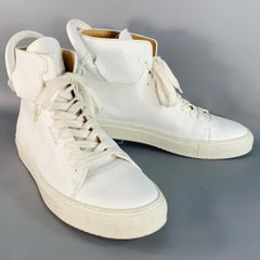 BUSCEMI Größe 10 Weiß Gold Tone Leder High Top Sneakers