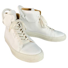 BUSCEMI Größe 10 Weiß Gold Tone Leder High Top Sneakers
