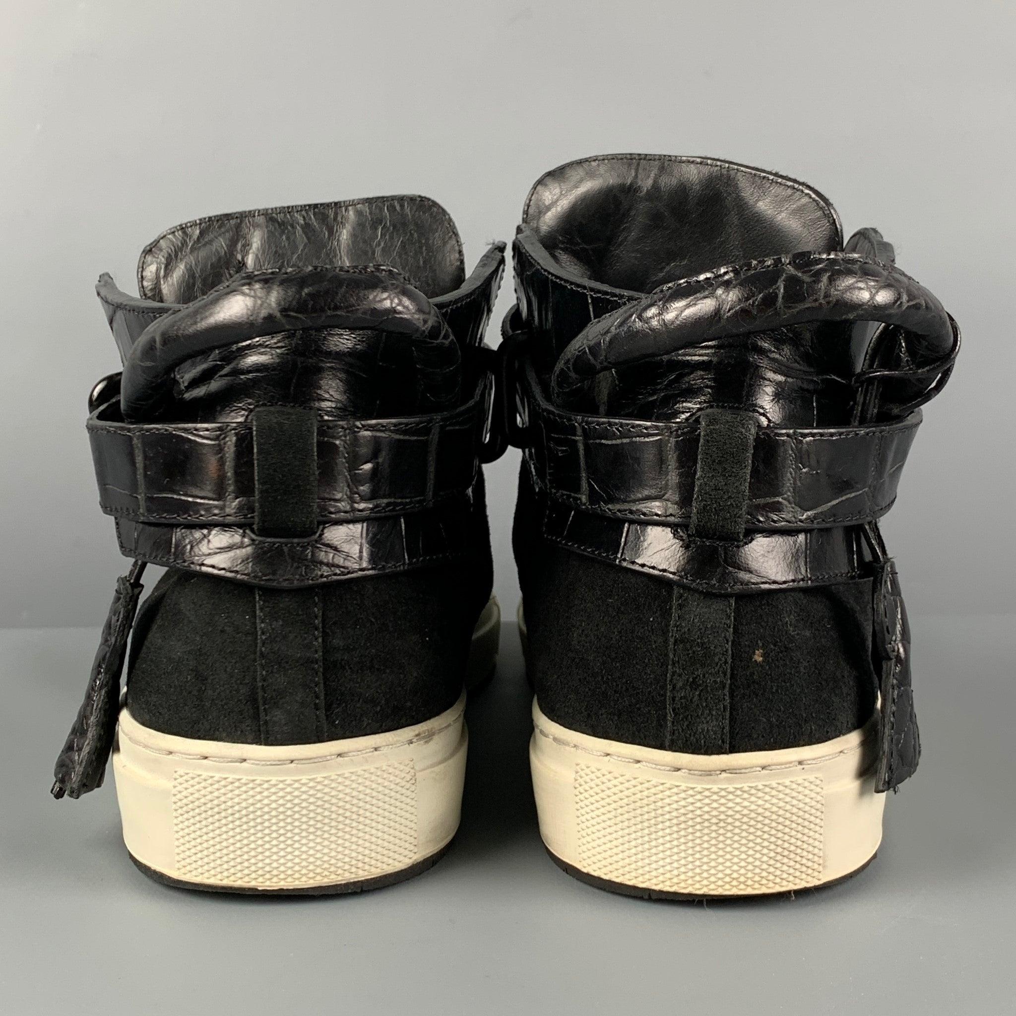 BUSCEMI Größe 11 100MM Schwarze geprägte Wildleder-Turnschuhe mit hohem Top aus Wildleder im Angebot 1