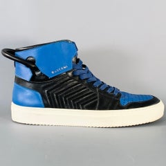 BUSCEMI Talla 11 Negro Azul Color Block Piel Zapatillas Altas