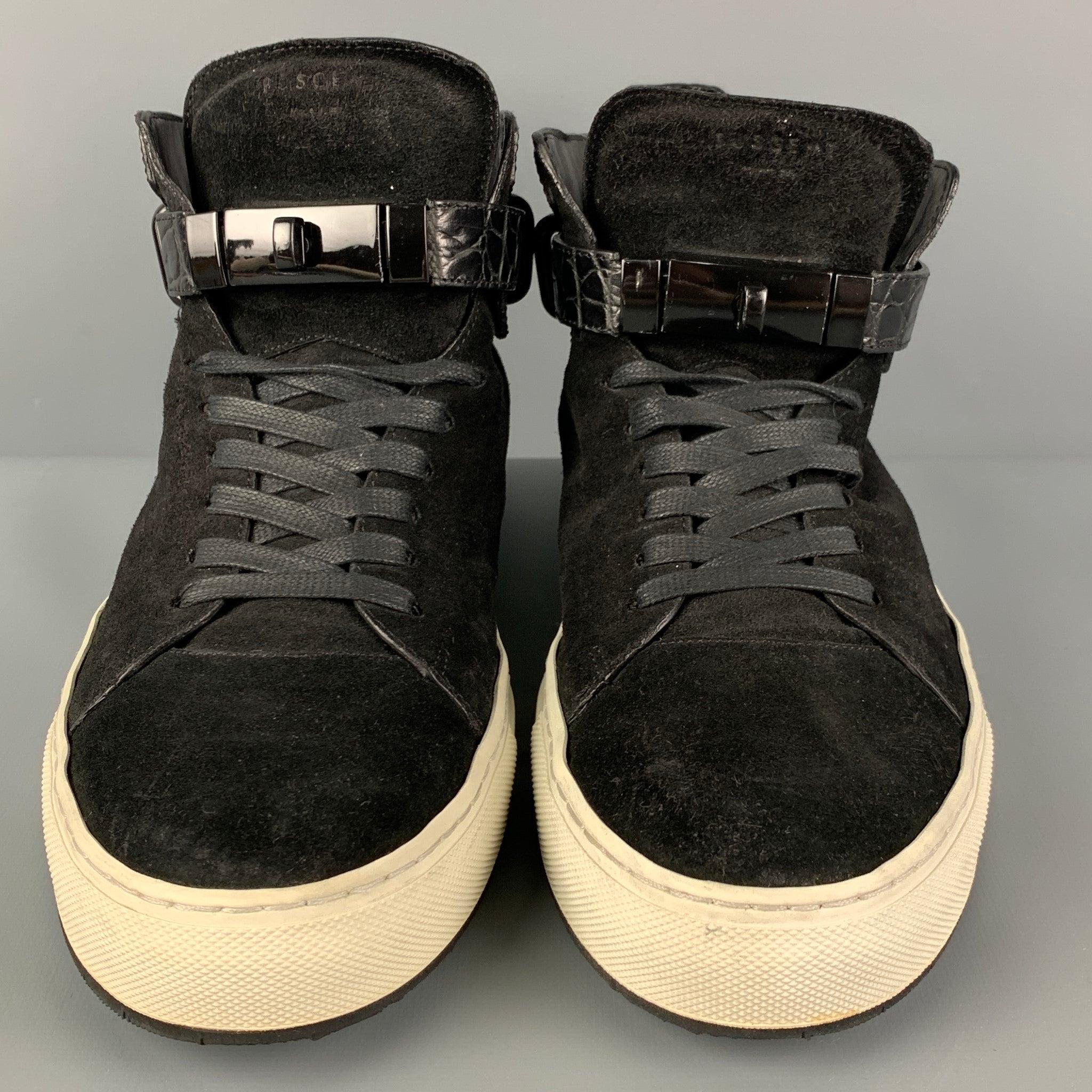 Men's BUSCEMI Size 11 Black Embossed Suede 100MM High Top Sneakers For Sale