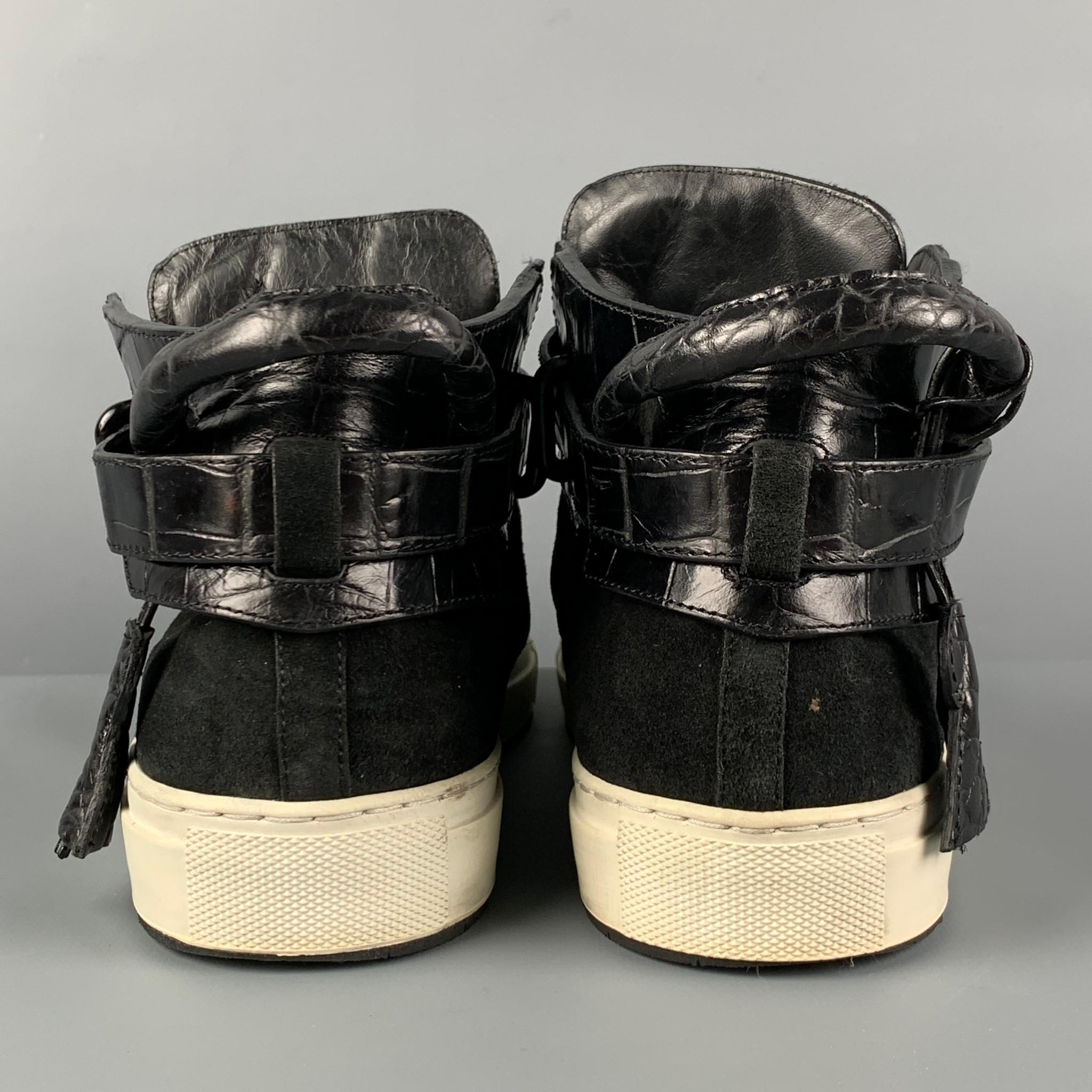 BUSCEMI Size 11 Black Embossed Suede 100MM High Top Sneakers In Good Condition In San Francisco, CA
