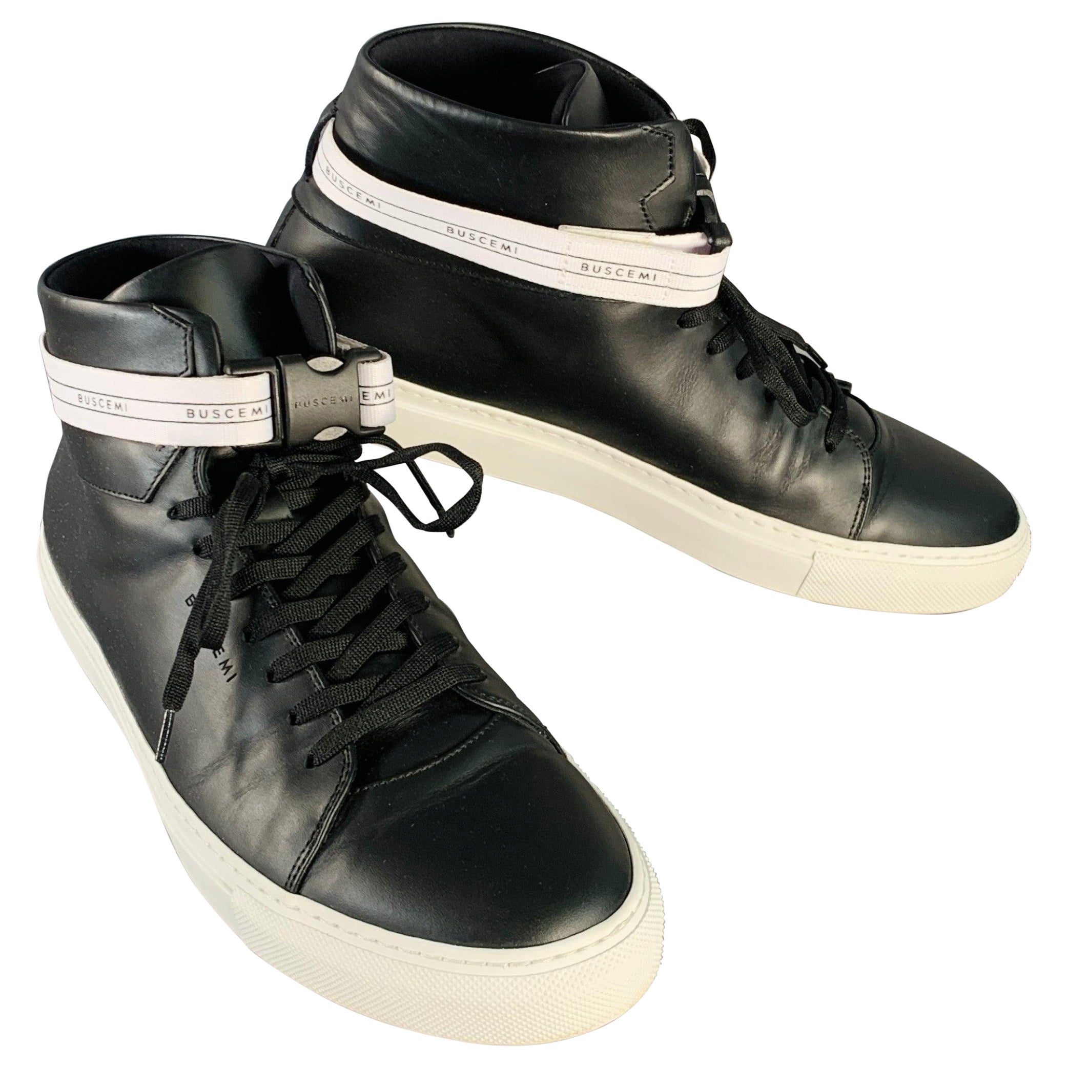 BUSCEMI Size 11 Black Leather Belted High Top Sneakers