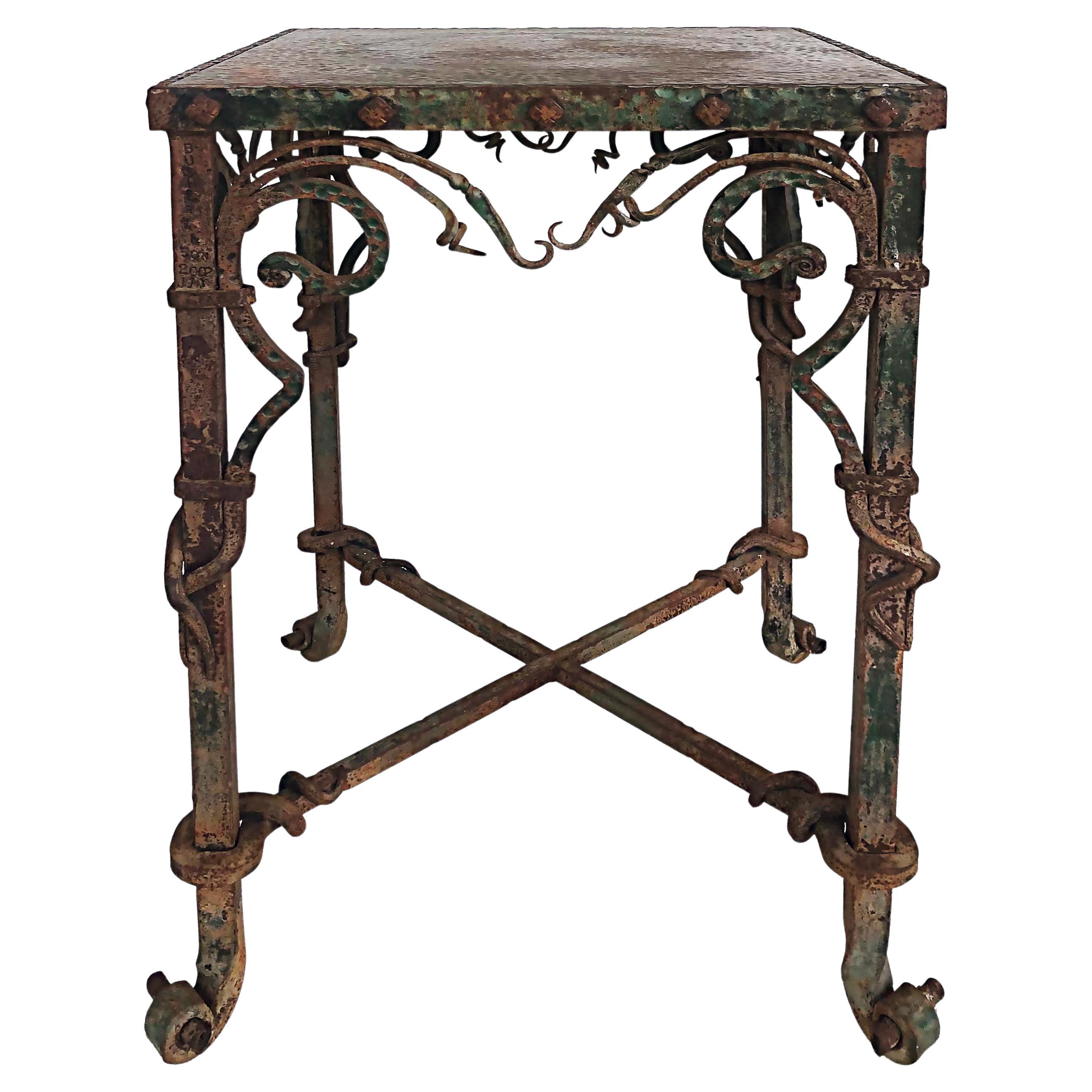 Buschere & Son Wrought Iron Hammered Copper Side/Table/Plant Stand/Pedestal
