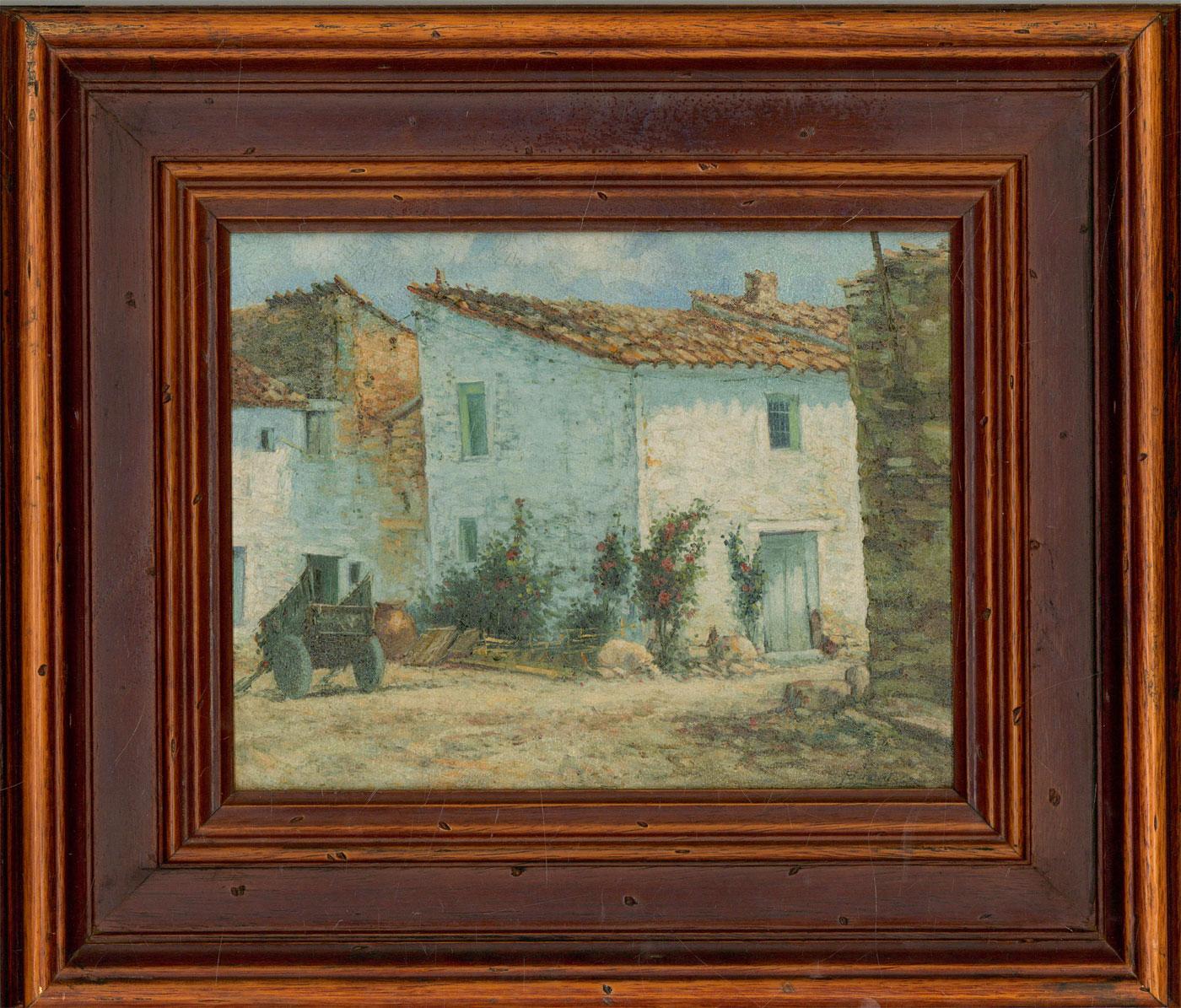A fine and accomplished oil painting, depicting a white countryside house. The fine brushstrokes and overall composition illustrate the artist's proficiency in the subject and medium. Signed to the lower right-hand corner. Well-presented in a dark