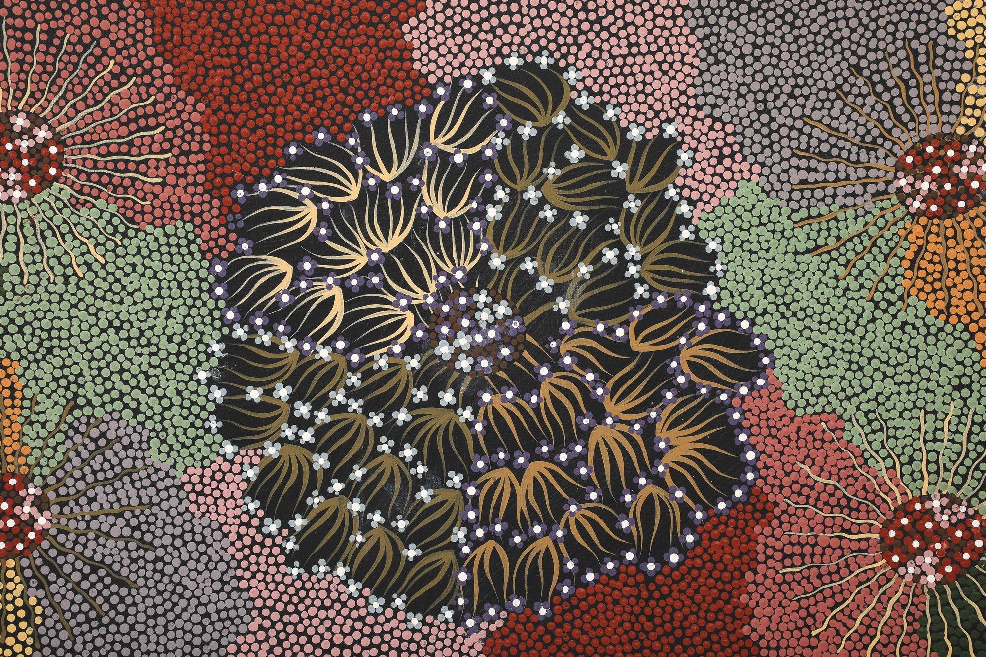 
Bush Myths Aboriginal Art Painting on Canvas.
Dimensions: Height: 27.5 inches, Width: 15 inches