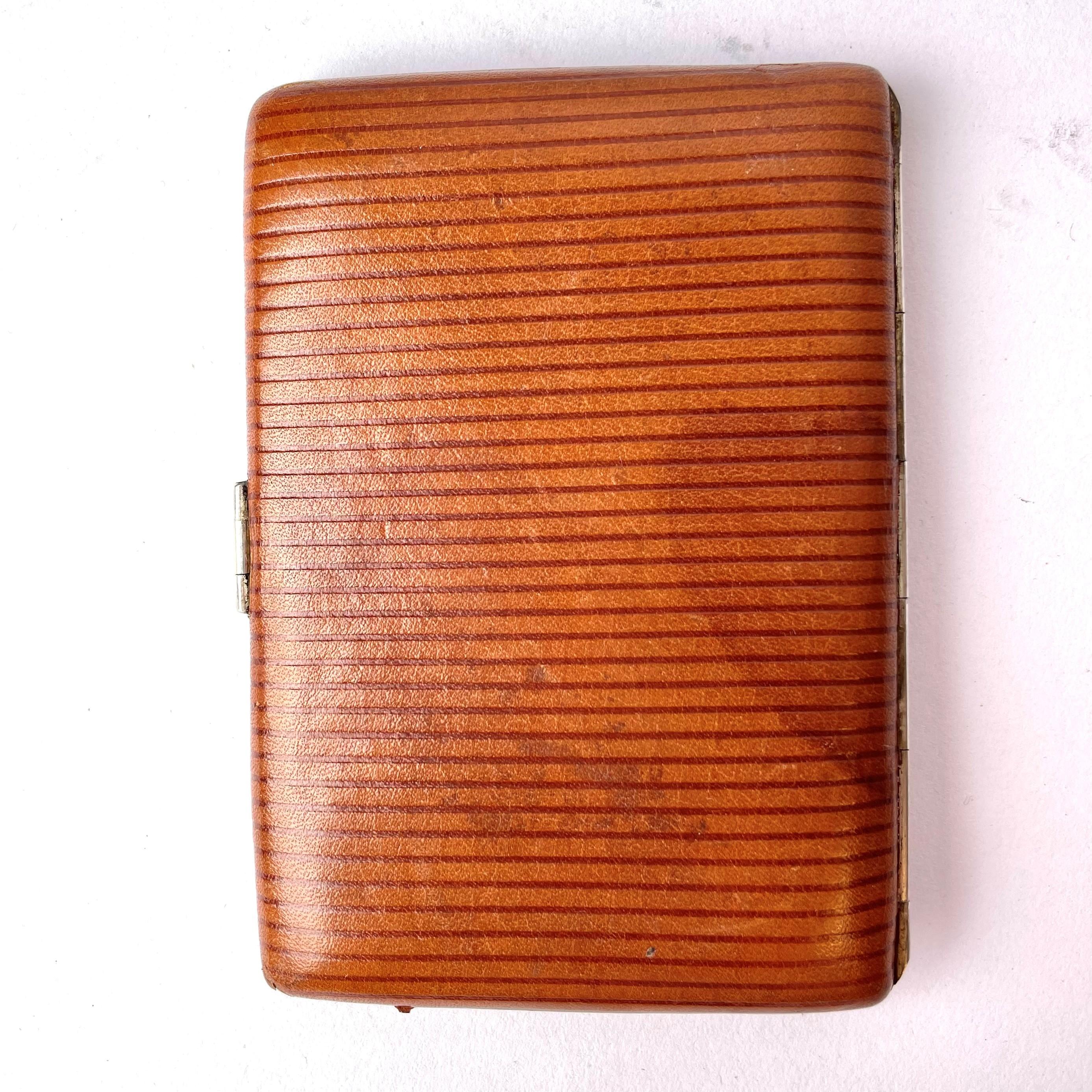European Business Card Case / Purse in leather with silver details, late 19th Century For Sale