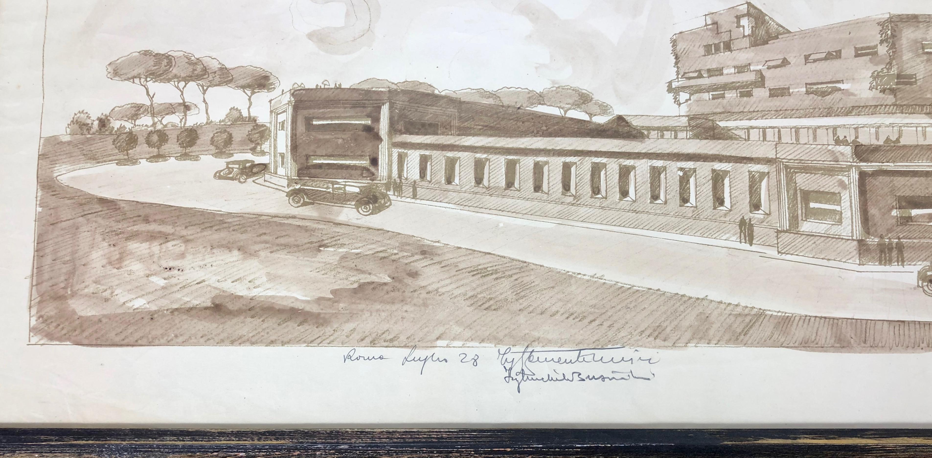 Mid-Century Modern Projet de croquis architecturaux dessinés au crayon Busiri Vici, Italie, 1928 en vente