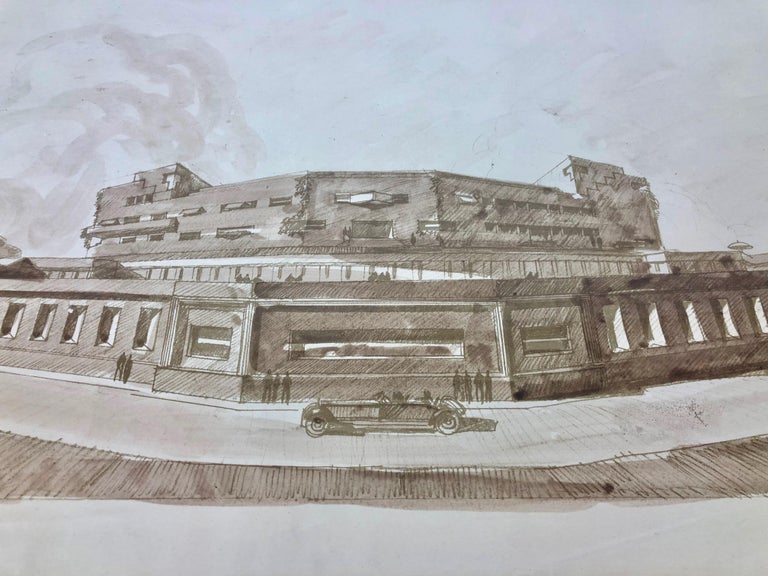 Italian Busiri Vici Pencil Drawing Architectural Sketch Project, Italy, 1928 For Sale