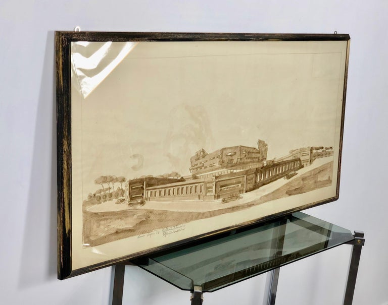 Busiri Vici Pencil Drawing Architectural Sketch Project, Italy, 1928 In Good Condition For Sale In Rome, IT