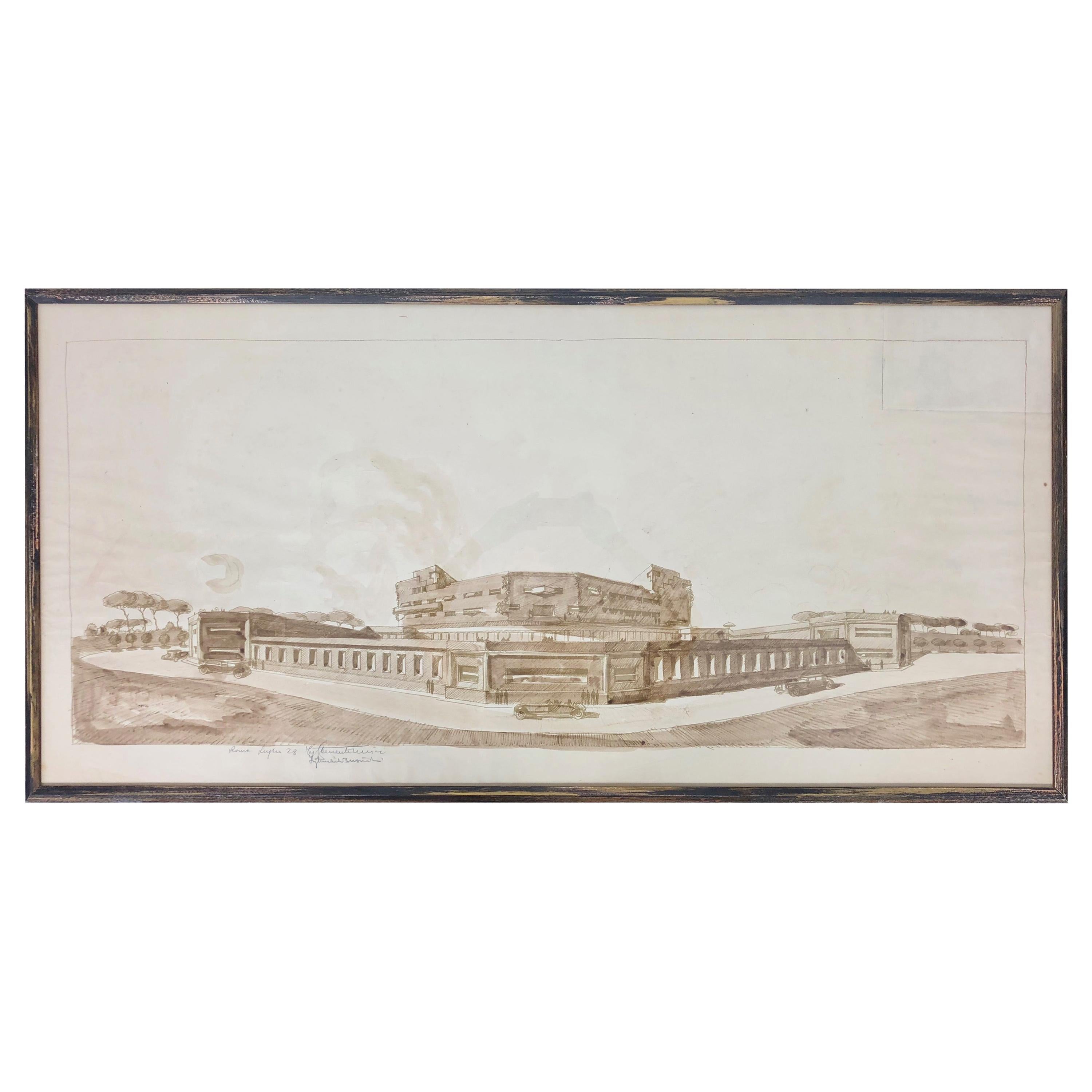 Busiri Vici Bleistiftzeichnung Architekturskizze-Projekt, Italien, 1928