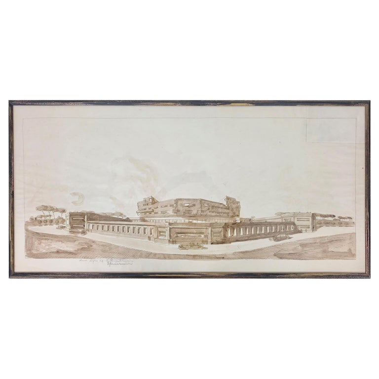Busiri Vici Pencil Drawing Architectural Sketch Project, Italy, 1928 For Sale