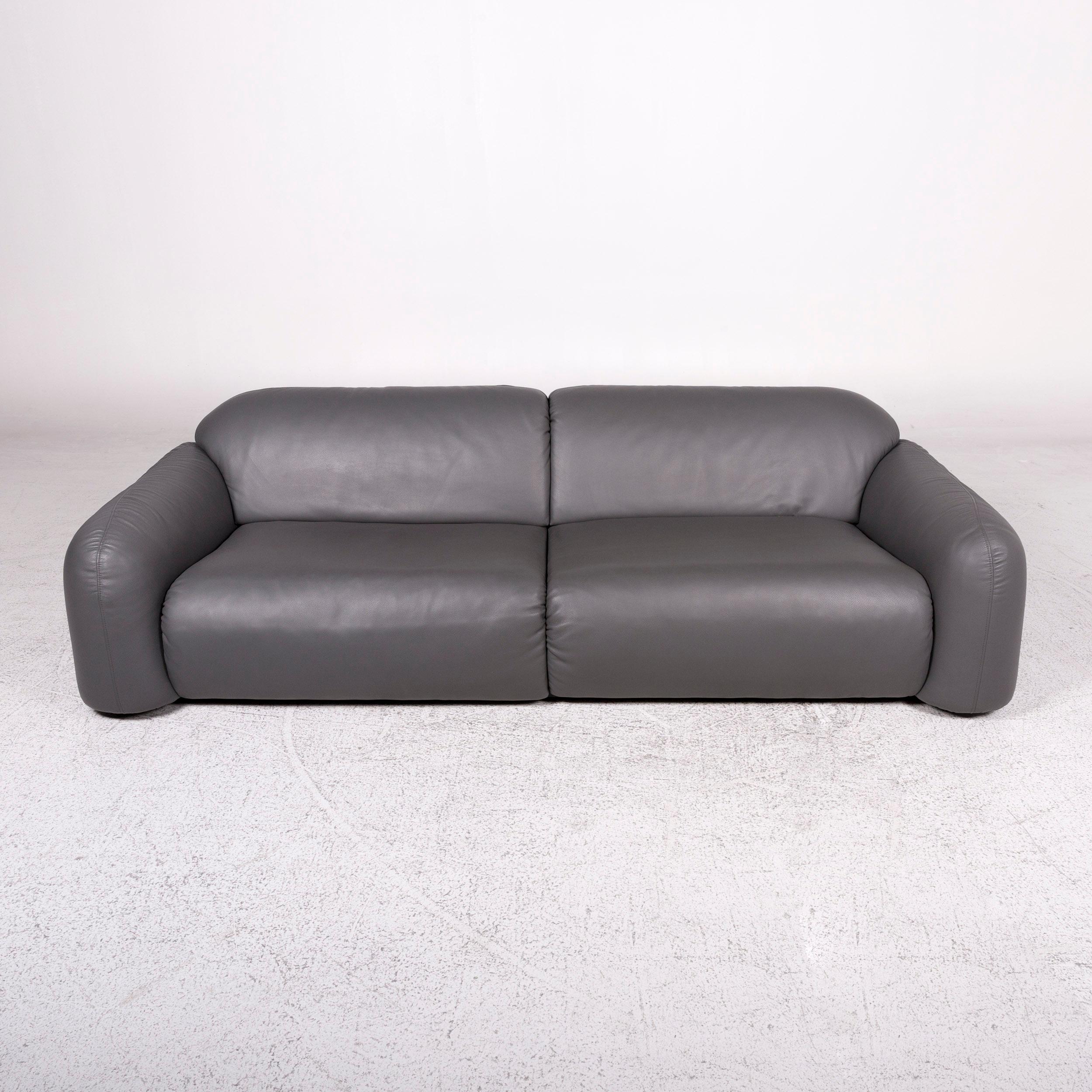 Busnelli Piumotto Leather Sofa Gray Three-Seat Marco Boga Couch In Excellent Condition In Cologne, DE