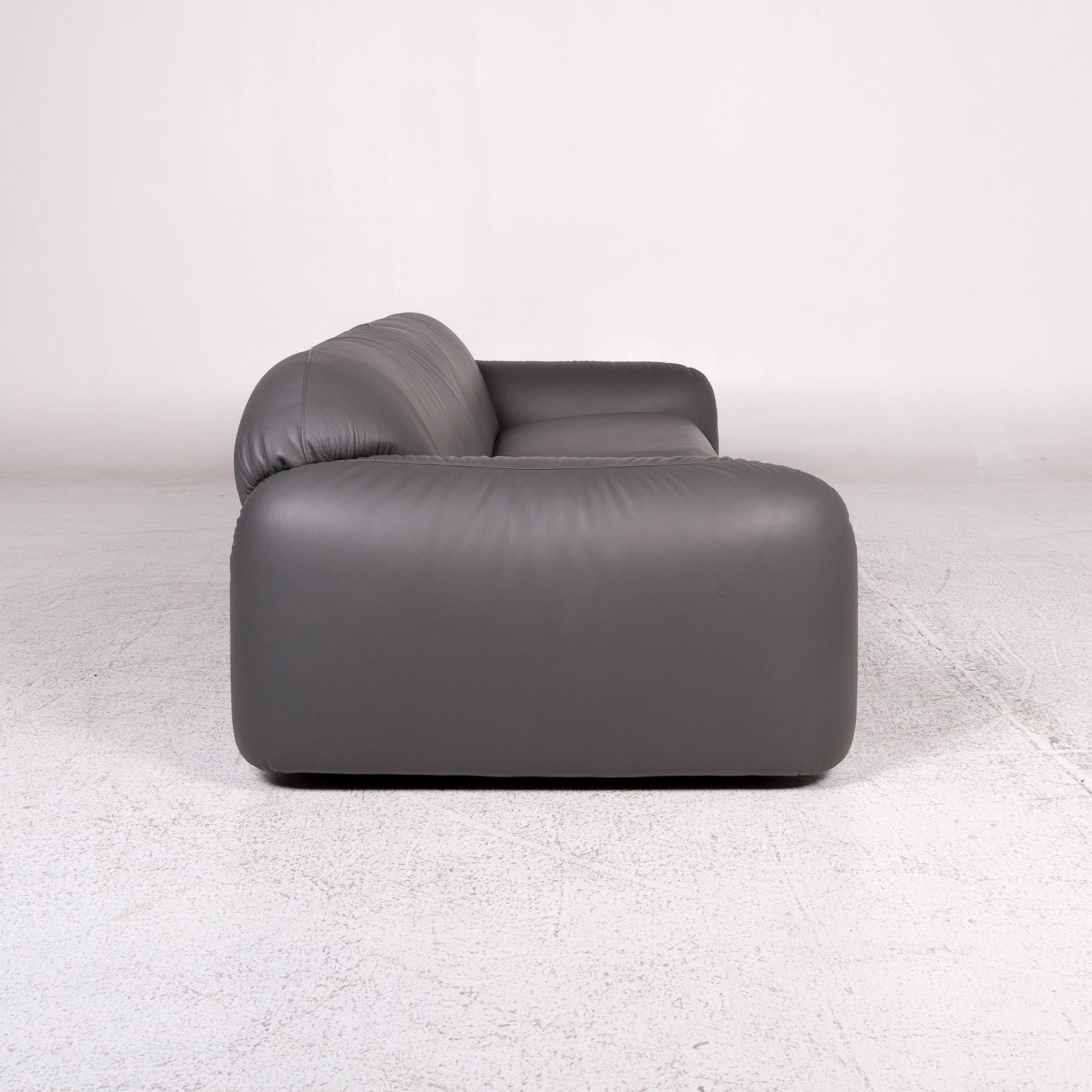 Contemporary Busnelli Piumotto Leather Sofa Gray Three-Seat Marco Boga Couch