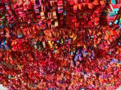 Bounty, 24x24x3 in, Red Abstract Textural Wall Sculpture