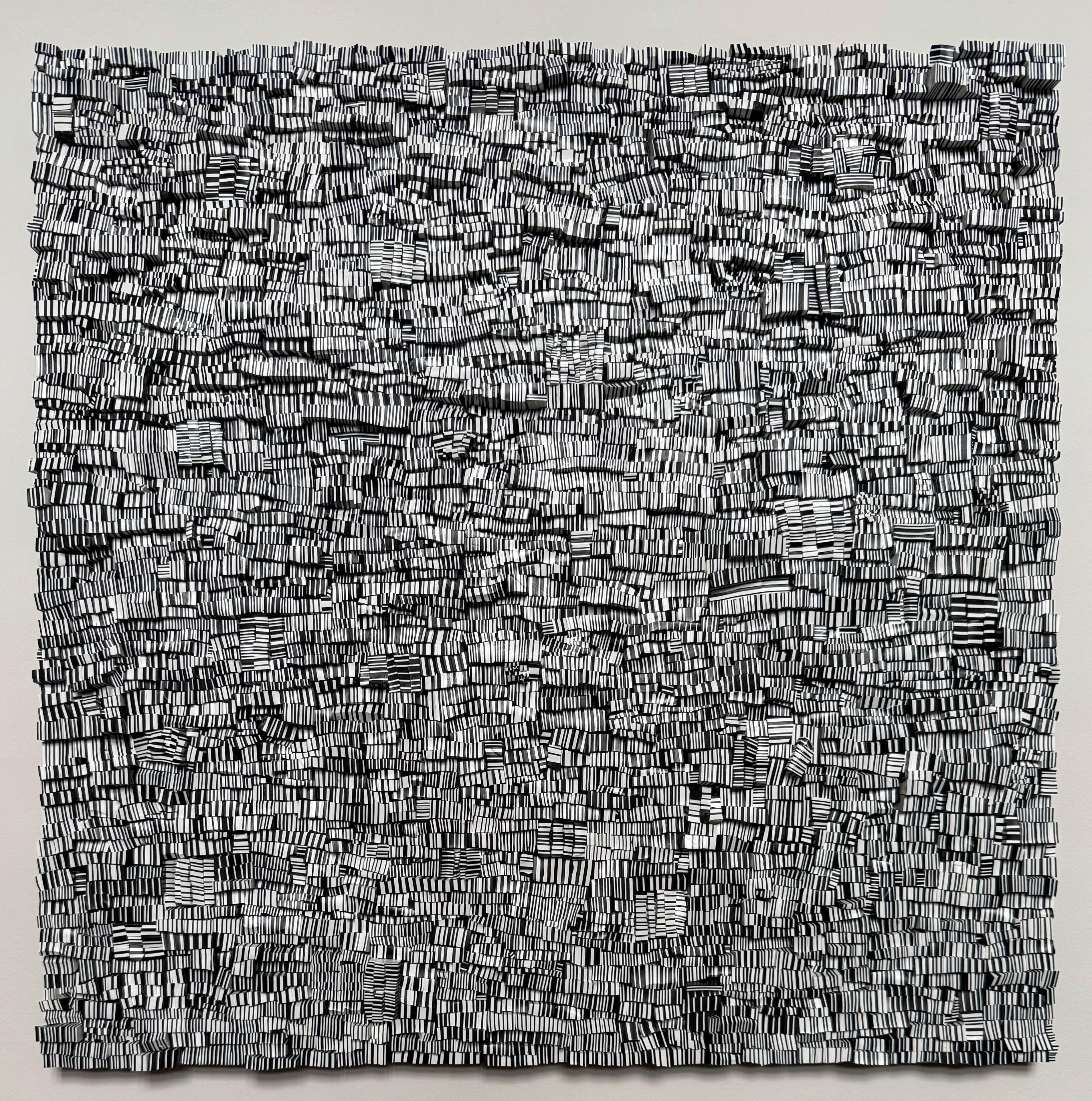 Jolt, Black and White Geometric Abstract Wall Sculpture with Texture, 24x24x3 in